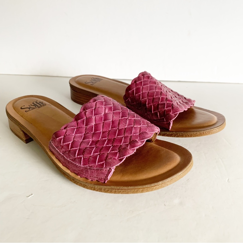 Sofft Ardee Woven Leather Stacked Heel Slip On Slide Sandal Purple Pink 10